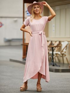 Women's Dresses | Cheap Maxi, Midi & Mini Dresses for Sale - Azzlee Blush Pink Dress Outfit, Pink Dress Outfits, Cotton Casual Pants, Blush Pink Dresses, Blue Long Sleeve Tops, Floral Print Pants, Half Sleeve Blouse, White Long Sleeve Top, Blouse Sale