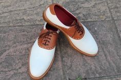 LeatherLooms Handmade Men Classic Brown White Oxford Lace up Derby Dress Shoes on Storenvy Quality Leather Boots, Derby Dress, Custom Design Shoes, Oxford White, Leather Boots, Calf Skin, Calf Leather, Derby, Oxford Shoes