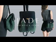 the back pack purse is made from crocheted yarn