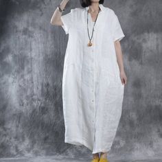 "★ Please provide a phone number when placing an order, thank you! ★Material: linen cotton **.♥.**'.♥.**'.♥.**'.♥.**'.♥.**'.♥.** Size Measurements: SIZE XS bust: around 33.5\" / 85 cm Hips: around 41.3\" / 105 cm length: 120 cm/47.2'' SIZE S bust: fits bust around 35.5\" / 90 cm Hips: fits hips around 38\"/ 97 cm length: 120 cm/47.2'' SIZE M bust: around 37.5\" / 95 cm Hips: around 40\"/ 102 cm length: 122 cm/48'' SIZE L bust: around 40.5\"/ 103 cm Hips: around 43\"/ 109 cm length: 122 cm/48'' S Lagenlook Short Sleeve Maxi Dress For Spring, Oversized Short Sleeve Linen Dress For Spring, White Relaxed Fit Short Sleeve Maxi Dress, Casual Linen Tunic Maxi Dress, Casual Linen Maxi Tunic Dress, Oversized Linen Maxi Dress, Casual Oversized Maxi Linen Dress, White Linen Maxi Dress With Short Sleeves, Lagenlook Short Sleeve Linen Beach Dress