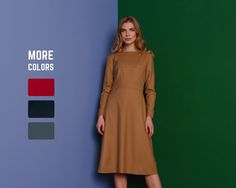 "Simple but elegant wool office dress. The beige color makes this women dress more noticeable. It is warm and comfortable at the same time. And this dress perfectly emphasizes the figure! Features of the model:  * made from quality wool (with 5% nylon added) * rayon lining * fitted silhouette * fit&flare skirt (65 cm from the waist) * long sleeve (57 cm) * round neckline * pockets  * zipper on the back THIS DRESS IS ALSO AVAILABLE IN OTHER FABRICS:  https://www.etsy.com/listing/642363428/wool-dr Elegant Beige Midi Dress For Winter, Beige Knee-length Midi Dress For Winter, Winter Workwear Midi Dress, Knee-length, Winter Workwear Knee-length Midi Dress, Winter Workwear Midi Dress, Classic Winter Midi Dress For Office, Classic Winter Office Midi Dress, Classic Beige Midi Dress For Fall, Classic Beige Winter Dresses