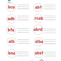 worksheet for beginning and ending the word abca, bfa, abd