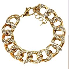 Brand New House Of Harlow 1960 Bracelet Gold Plated Brass & Rhinestones Adjustable Lobster Clasp Approx. Size: 9" L X 0.5" W House Of Harlow 1960 Gift Box Party Chain Bracelet With Rhinestones And Crystal, Party Crystal Chain Bracelet With Rhinestones, Party Crystal Chain Bracelet With Bling, Gold Crystal Chain Bracelet With Bling, Metal Chain Bracelet With Rhinestones, Party Crystal Chain Bracelets, Crystal Chain Bracelet For Party, Gold Crystal Bracelet With Diamond Accents For Party, Gold Chain Bracelet With Diamond Accents For Party