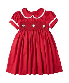 Style # FK-TM1080 Made with 100% Cotton Classic Dress With Smocked Cuffs, Fitted Classic Smocked Dress, Classic Fitted Dress With Smocked Cuffs, Classic Fitted Dress With Smocked Bodice, Red Fitted Smocked Dress With Ruched Detail, Fitted Red Smocked Dress With Ruched Details, Fitted Red Cotton Smocked Dress, Red Fitted Cotton Smocked Dress, Cotton Dresses With Smocked Bodice