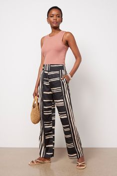 A flowy wide leg adds effortless style to these striped pants by Rails, crafted in lightweight cotton fabric with side pockets and a smocked elastic waist. Wear them from beach day to dinner date with a tank and sandals. Striped Wide Leg Pants With Elastic Waistband For Vacation, Vacation Striped Wide Leg Pants With Elastic Waistband, Beach Wide Leg Bottoms With Vertical Stripes, Beach Bottoms With Vertical Stripes And Wide Leg, Striped Pants With Elastic Waistband For Vacation, Beach Pants With Vertical Stripes And Wide Leg, Chic Vertical Stripes Pants For Vacation, Chic Striped Pants For Vacation, Spring Vacation Pants With Vertical Stripes