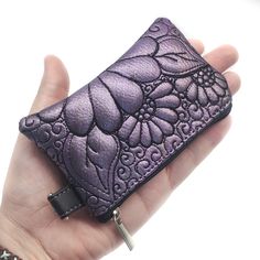 Vegan Leather Coin Purse, Small Zipper Pouch, Floral Zipper Coin Pouch Wallet, Cute Black and Violet Gift Card Bag, Quilted Coin Card Purse Hand Painted Purses, Painted Purse, Small Zipper Pouch, Card Purse, Cute Birthday Gift, Hippie Bags, Wallet For Women, Quilted Crossbody Bag, Vegan Leather Bag