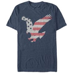 USA! USA! USA! Show your patriotic pride with the Lost Gods Flying Eagle American Stripe Heather Navy Blue T-Shirt. A distressed white print on the front of this patriotic blue eagle shirt features the stars and stripes of the American flag covering the wings of a bald eagle soaring proudly. Size: 3xl. Gender: male. Age Group: adult. Pattern: Bird. Material: Cotton. Eagle Soaring, Cricut Inspiration, American Flag Eagle, Flying Eagle, Eagle American, Navy Blue T Shirt, Eagle Shirts, Stripe T Shirt, Men's Graphic T Shirt