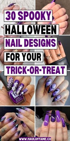 Almond Acrylic Halloween Nails, Halloween Black Cat Nails, Holloween Nails Design, Halloween Witch Nails Design, Holloween Nails Idea, Halloween Dip Nails Ideas, Basic Halloween Nails, Halloween Manicure Ideas, Halloween Dip Nails