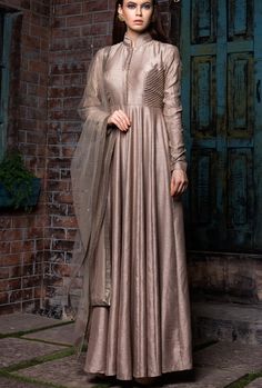 Beige Designer Anarkali Suit - Desi Royale Silk Anarkali Suits Designer, Simple Anarkali Suits, Silk Anarkali Suits, Kurti Style, Silk Anarkali, Designer Anarkali Suits, Anarkali Dress Pattern, Blouse Designs Silk, Designer Anarkali