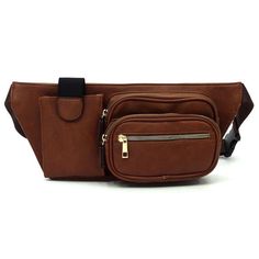 Fashion Fanny Bag Waist BagFaux vegan leatherZip closureGold-tone hardwareL 11 * H 6 * W 2.5 Functional Brown Crossbody Belt Bag, Modern Brown Belt Bag With Zipper Pocket, Fanny Bag, Waist Bags, Large Tote Bag, Large Tote, Waist Bag, Fashion Details, Sling Bag