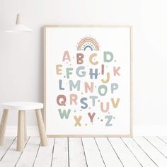 a poster with the letter's upper and lowercase letters in pastel colors