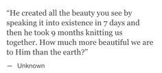 a quote from unknown about the beauty you see by speaking it into experience in 7 days and then he took 6 months knitting us together