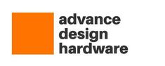 the logo for advance design hardware, which is an orange square with black letters on it