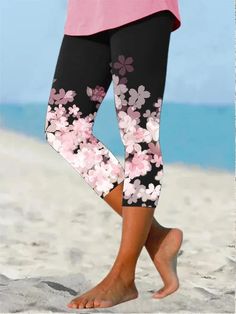 Floral Vacation Pants is fashionable and cheap, come to Justfashionnow to find out about the Clothing Capri Leggings Outfit, Vacation Pants, Personal Things, Mid Waist Pants, Floral Print Pants, Warm Leggings, Leggings Outfit, Half Sleeve Blouse, Half Sleeve Tops