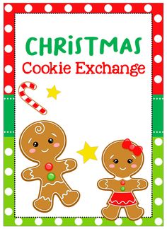 christmas cookie exchange flyer with two gingerbreads and candy canes on the front