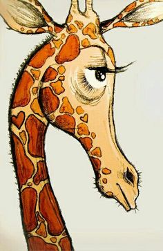 a drawing of a giraffe's head with hearts on its neck and eyes