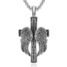 Men Silver Large Winged Cross Pendant Necklace Christian Jewelry Box Chain 24" | eBay Metal Wing-shaped Jewelry Gift, Goddess Of Fortune, Daily Jewelry, Jewelry Chain, Christian Jewelry, Silver Box, New Metal, Men's Necklace, Cross Pendant Necklace