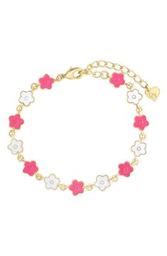 Lily Nily Flower Bracelet (Girls) | Nordstrom Adjustable Pink Flower-shaped Jewelry, Gold Flower-shaped Jewelry With Lobster Clasp, Adjustable Pink Gold-plated Jewelry, Gold Flower-shaped Bracelets For Mother's Day, Pink Bracelet With Extender, Gold Flower-shaped Bracelet For Mother's Day, Gold Bracelets With Flower Shape For Mother's Day, Adjustable Hypoallergenic Flower-shaped Jewelry, Gold Flower Charm Bracelet Adjustable