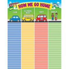 a school bus timetable with cars and people on the road in front of it, how we