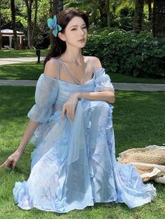 MQTIME - French Vintage New Summer Fashion Women Blue Floral Off Shoulder Short Sleeve Dress Boho Ruffle Edge Evening Party Long Sundress Measurement In CM Size Chest Length S 80 125 M 84 126 L 88 127 XL 92 128 Measurement In Inch Size Chest Length S 31.5 49.2 M 33.1 49.6 L 34.6 50.0 XL 36.2 50.4 Summer Fashion Women, Long Sundress, Flare Sleeve Dress, Dress Boho, Short Sleeve Dress, Women's Summer Fashion, Evening Party, Maternity Clothes