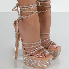 Rhinestone Gladiator Platforms | Fashionsarah.com Platform Gladiator Sandals, Elegante Y Chic, Heels Stilettos, Glitter Heels, Rhinestone Sandals, Womens Shoes High Heels, Women Sandals, Sandals For Sale, Brown Shoe