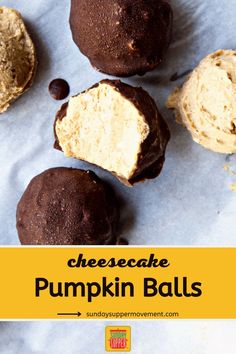 Pumpkin cheesecake balls on parchment paper coated in chocolate. Cheesecake Pumpkin, Pumpkin Balls