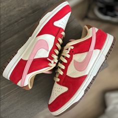 Size 6womens/ 4.5mens Bacon - Sport Red/Sheen-Straw-Sail Rouge Sport/Paille/Brillance Purchased Myself On Snkrs/Nike Wore Once For About An Hour For A Photo Shoot, Basically New! Just Put Different Laces, Comes With The Original Laces And Box Shown In Last Photo. Red Leather Skate Shoes With Gum Sole, Nike Pink Sneakers With Red Sole, Pink Nike Sneakers With Red Sole, University Red Sneakers With Gum Sole, Nike Red Sneakers With Contrast Sole, Red Custom Sneakers With Gum Sole, Red Lace-up Skate Shoes With Gum Sole, Pink Custom Sneakers With Red Sole, University Red Custom Sneakers With Contrast Sole