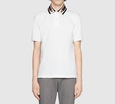 GUCCI polo 545714-XJAGU-9061 Gucci Stripe, Duke University, Polo Shirt White, Short Sleeve Polo, Striped Shorts, Shirt White, Polo Shirt, University, Gucci