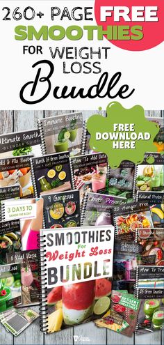 Drop up to 7 pounds this week with this FREE 260+ Page Smoothies For Weight Loss Bundle. Contains all my secret weight loss smoothie recipes that helped me drop over 50 pounds in a few months. Everything you need to know about green smoothies, weight loss shakes, meal replacement shakes, protein shakes, containing natural, vegan, gluten free whole ingredients.   Perfect for breakfast, lunch, dinner, mornings or any meals to help you lose weight, fat burning, a flat belly, cleanse & detox.