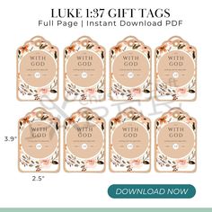 printable gift tags with god and flowers on them, set of 6 for $ 5