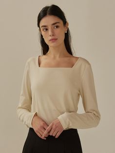 Composition : COTTON 57 + MODAL 38 + SPAN 5Color : Light Beige, blackCountry of Origin : KOREA Light Beige, Composition, Top Outfits, Square, The Originals, Clothes For Women, T Shirt, Clothes