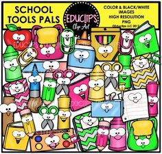 the back to school clip art pack includes many different items and colors, including pencils,