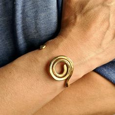 Spiral Metal Cuff Bracelet As Gift, Handmade Spiral Bangle As Gift, Handmade Spiral Bangle Gift, Modern Spiral Bracelets For Gift, Modern Spiral Bracelets As A Gift, Gold Cuff Bracelet, Brass Cuff Bracelet, Unique Women, Belly Jewelry