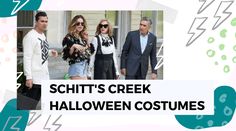 three people dressed up in costumes with the words schitt's creek halloween costumes