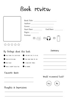 the book review worksheet is shown in black and white, with text on it