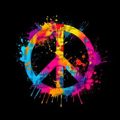 a peace sign painted in bright colors