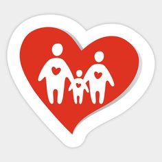 a heart shaped sticker with an image of two people and a child in it