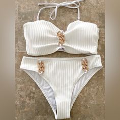 2 Piece Swim Suit - I’m An Instagram Content Creator/Influencer So Only Wore One Time For A Photo And Is Literally Brand New. If A Bride Or Bride To Be, This Would Be A Great Honeymoon Swimsuit Option. Super Stunning And Although It’s White, It’s Not See-Through At All. Can Remove The Straps If You Prefer Strapless. Bathing Suits For Bride, Honeymoon Swimsuit, Bridal Swimsuit, Camp Bach, Instagram Content Creator, Diy Swimsuit, Disney Honeymoon, Instagram Content, Two Piece Swimsuit