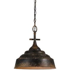 an old fashioned light hanging from a chain