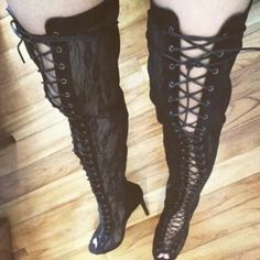 Size 9 Suede Leather Peep Toe Thigh Highs Goth Shoes, Gothic Shoes, Leather Thigh High Boots, Shoes Big, Ankle Strap High Heels, Party Shoes, Thigh High Boots, Suede Shoes, Thigh High