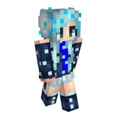 an image of a minecraft character with blue hair and black clothes, standing in front of a white background