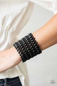 Way Down In Kokomo - Black Wood Bracelet - Paparazzi Paparazzi Jewelry Images, Bracelets Trendy, Trendy Fringe, Paparazzi Accessories Jewelry, Wooden Bracelet, Wood Bracelet, Black Bracelet, Ball Necklace, Black Bracelets