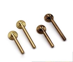 three different types of brass door handles and knobs on a white background with the words,