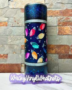 Blue Glitter Christmas Lights Tumbler Wacky Vinyl Whatnots, LLC Glitter Christmas, Blue Glitter, 20oz Tumbler, Christmas Lights, Bpa Free, Care Instructions, Dishwasher Safe, Straw, Tumbler