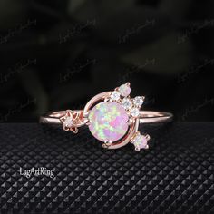 Pink Opal engagement ring 14K Rose gold Moon Promise ring for her Star and Cresent Gemstone bridal ring art deco ring anniversary Gifts Ring Details: - Theme:Romantic Wedding & Engagement - comfortable band - Stone:6.0mm lab pink opal Side stones: Moissanite,lab pink opal - Color: D-F - Clarity: VVS1 - ring band width :1.5mm - ring thicknesses:1.2mm - Metal choose:silver,10k or 14k or 18k rose gold / white gold/yellow gold Service: -Completely Handmade -The highest quality in the industry -Money Celestial Style Rose Gold Round Rings, Celestial Rose Gold Diamond Wedding Ring, Celestial Style Rose Gold Diamond Ring For Wedding, Gold Service, Pink Opal Ring, Promise Ring For Her, Opal Engagement Ring, Opal Engagement, Engagement Rings Opal