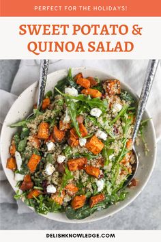 Sweet Potato and Quinoa Salad Quinoa Recipes With Sweet Potatoes, Goat Cheese Quinoa, Dressing For Sweet Potato Salad, Fall Salad Recipes Sweet Potato, Fall Salad Sweet Potato, Quinoa Goat Cheese Salad, Quinoa Salad With Sweet Potato, Roasted Sweet Potato Quinoa Salad, Sweet Potato Goat Cheese Salad