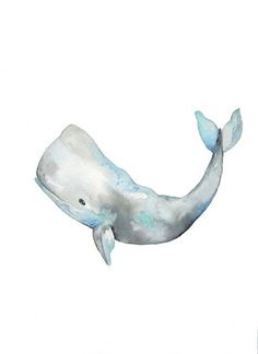 a watercolor painting of a blue whale