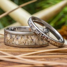 Matching Deer Antler Wedding Bands Country Wedding Rings Sets, Western Wedding Rings Sets, Country Wedding Rings, Antler Engagement Ring, Deer Antler Wedding Rings, Western Engagement Rings, Hunting Couple, Deer Antler Wedding, Antler Rings