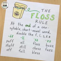 a piece of paper with writing on it that says, the floss rules at the end of a one - word