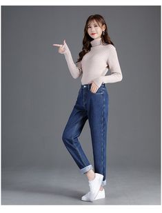 FREE SHIPPING Ripped Jeans Woman High Waist Boyfriend Jeans Pants JKP3644 High Waist Boyfriend Jeans, Harem Jeans, Jeans Woman, New Pant, Jean Top, Best Jeans, Plus Size Jeans, Cotton Style, Ripped Jeans